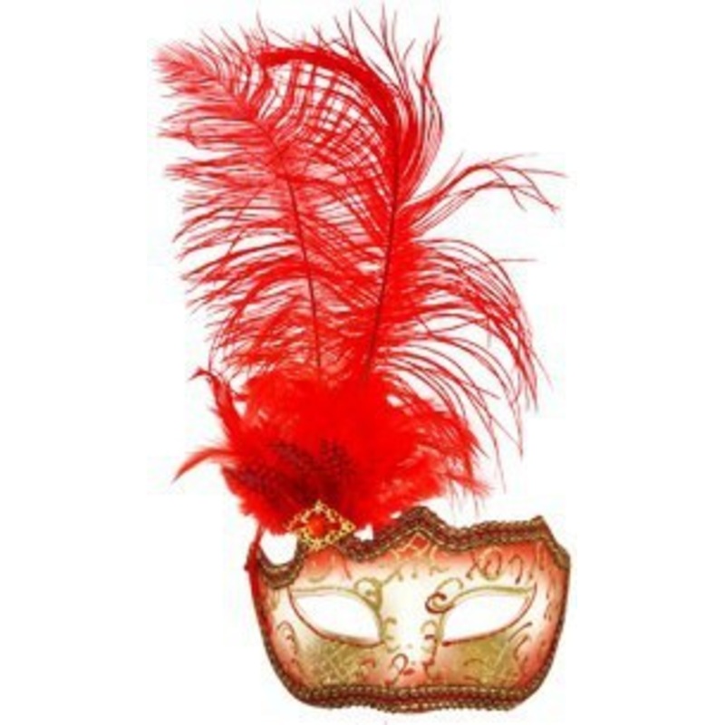 Glitter Eye Mask With Feathers – Red