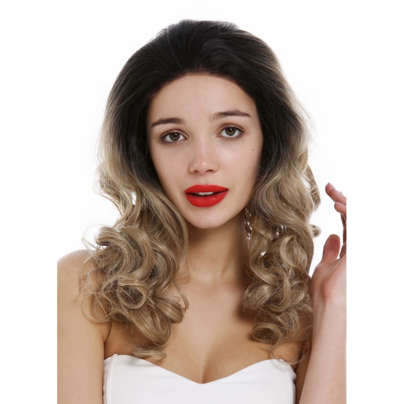Lady wig women lace front long curled curls ombre mix black blond RSK-06-LF