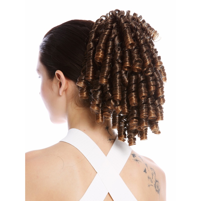Ponytail baroque ringlets corkscrew curls voluminous brown blonde mix N900A