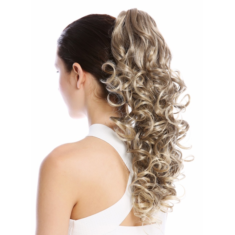 Ponytail Combs & Clamp long voluminous curled curls brown blonde highlights N956