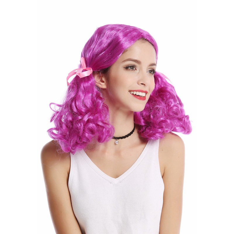 Wig Lady Women Halloween purple girly Lolita 3 pigtails middle-parting 2466