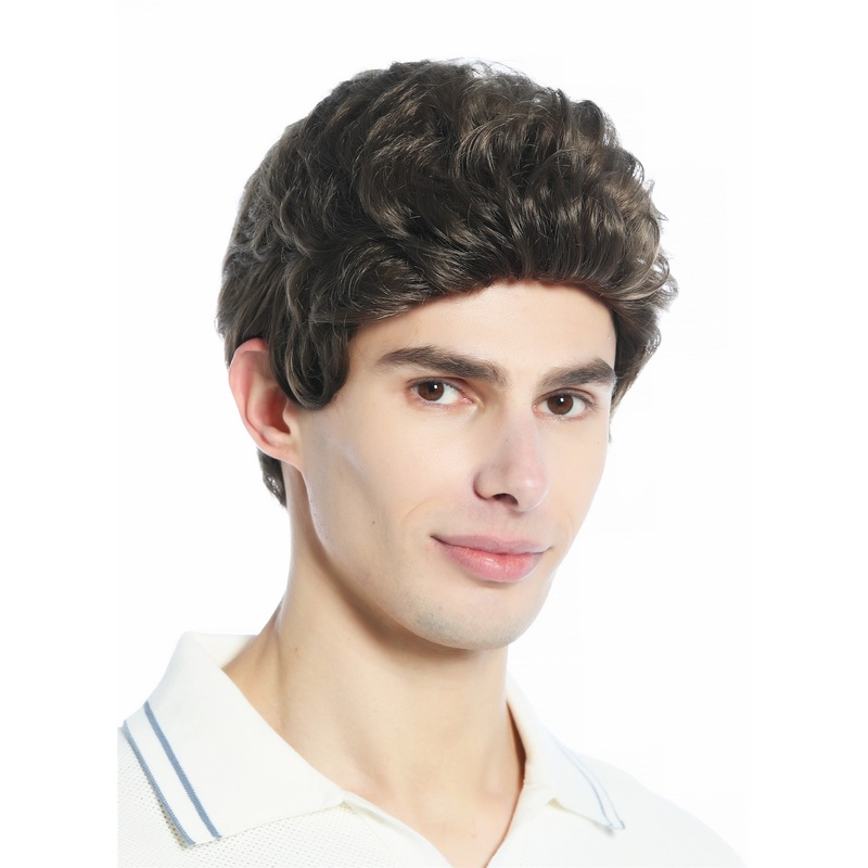 Wig Men Women unisex quiff short slightly waved dense brown brunette DW1333A