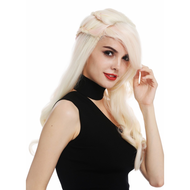 Women’s wig ladies long plaited braided platinum blonde pink mix WL-5013TP