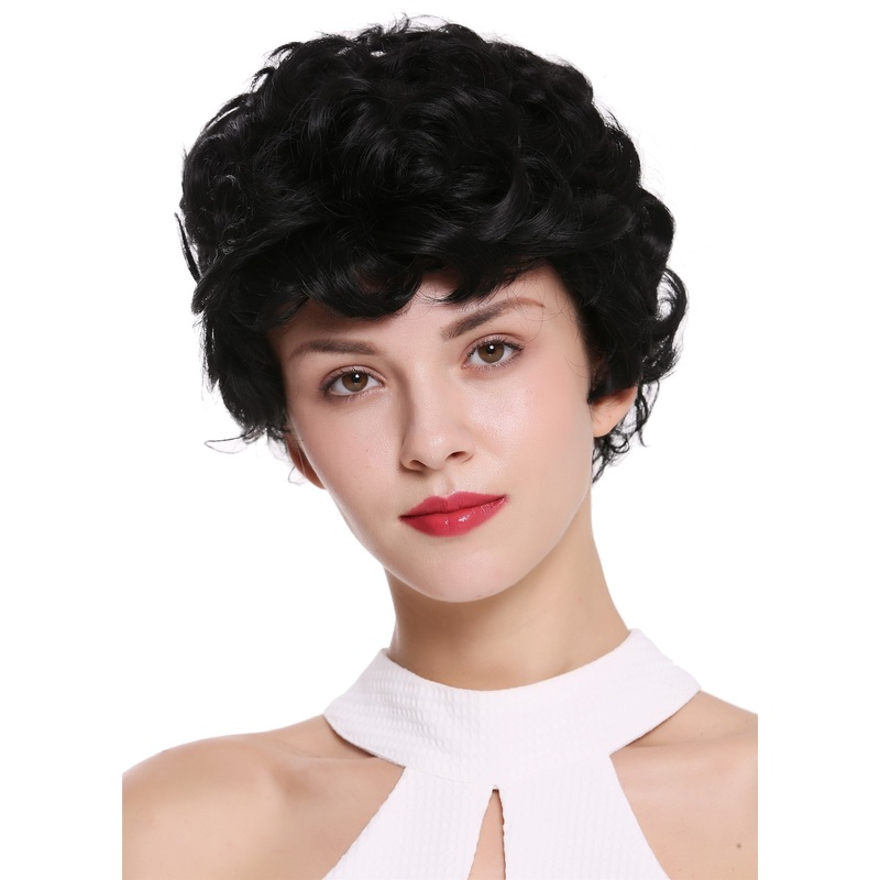 Women’s wig short modest chic curls curly black androgynous look DW-2740