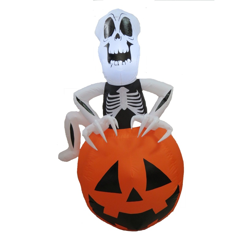 5FT Halloween Inflatable Skeleton Ghost on Pumpkin with Build-in LED Decoration