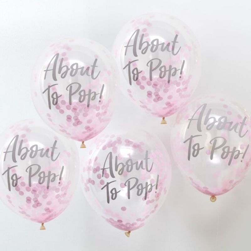 About To Pop! Pink Baby Shower Confetti Balloons – 5 Pack