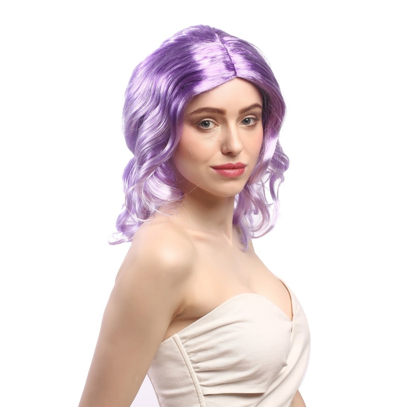 Lady Women Party Wig Halloween Fairy wavy middle parting light purple mix 91143