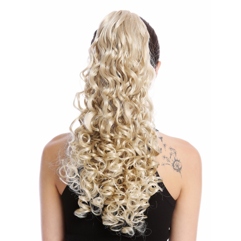 Ponytail very long voluminous curled curls blond with platinum highlights 19AXL