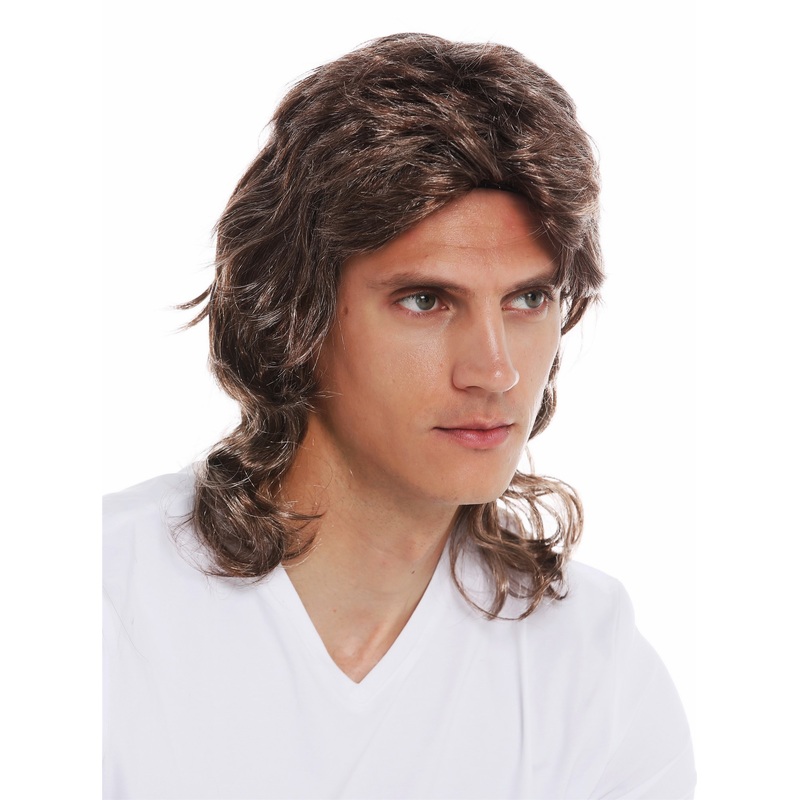 Wig Halloween proletarian mullet wavy curly 80’s brown blonde highlights 31915