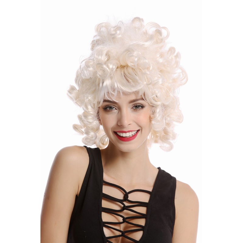 Wig Lady Women Baroque short teased beehive ringlets whiteish blond Queen 90960