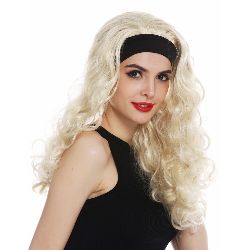 Women’s wig Halloween head band long blonde curly voluminous 80’s retro 12110