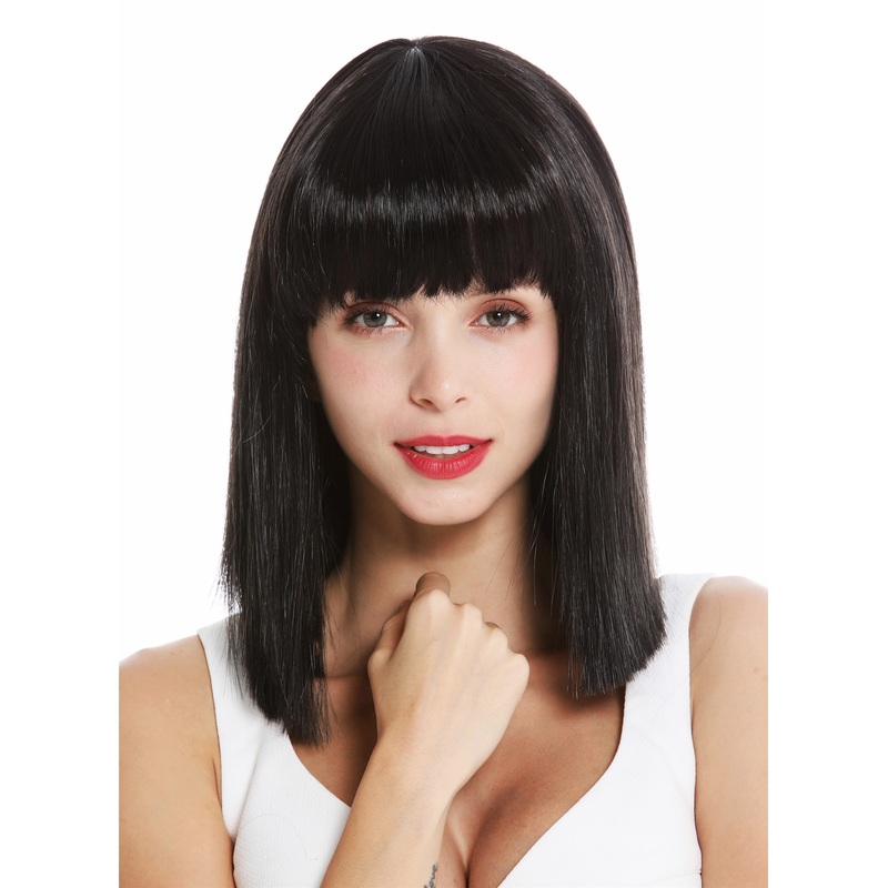 Women’s wig short shoulder length long bob sleek Cleopatra fringe black VK-10