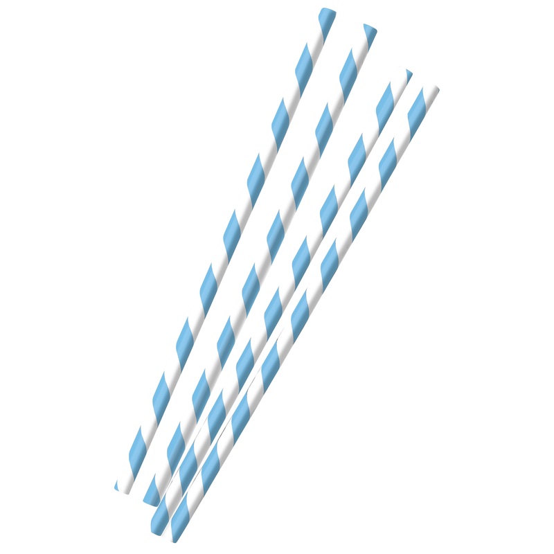 12 Striped Paper Straws Blue 19.7cm