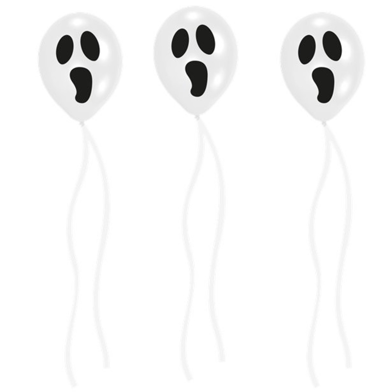 3 ghost balloons with paper ribbons