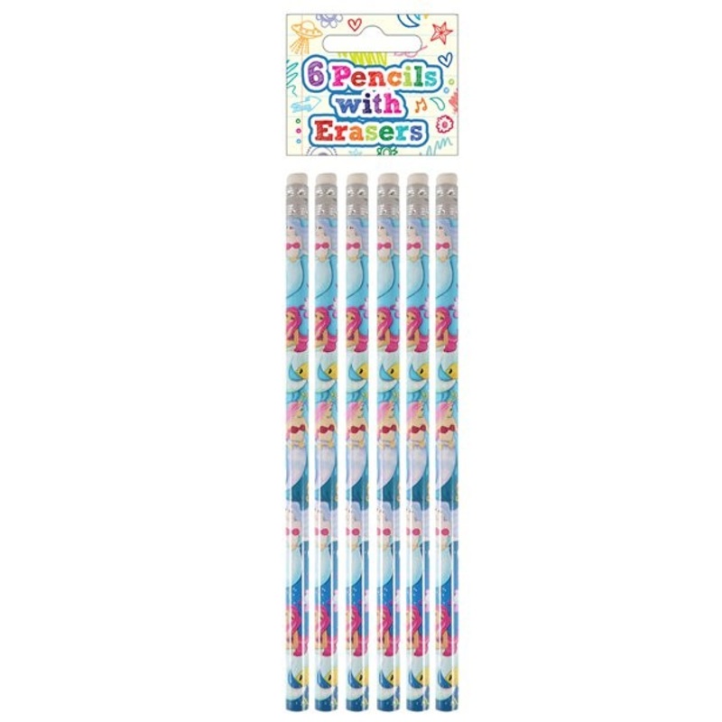 6 mermaid pencils with eraser