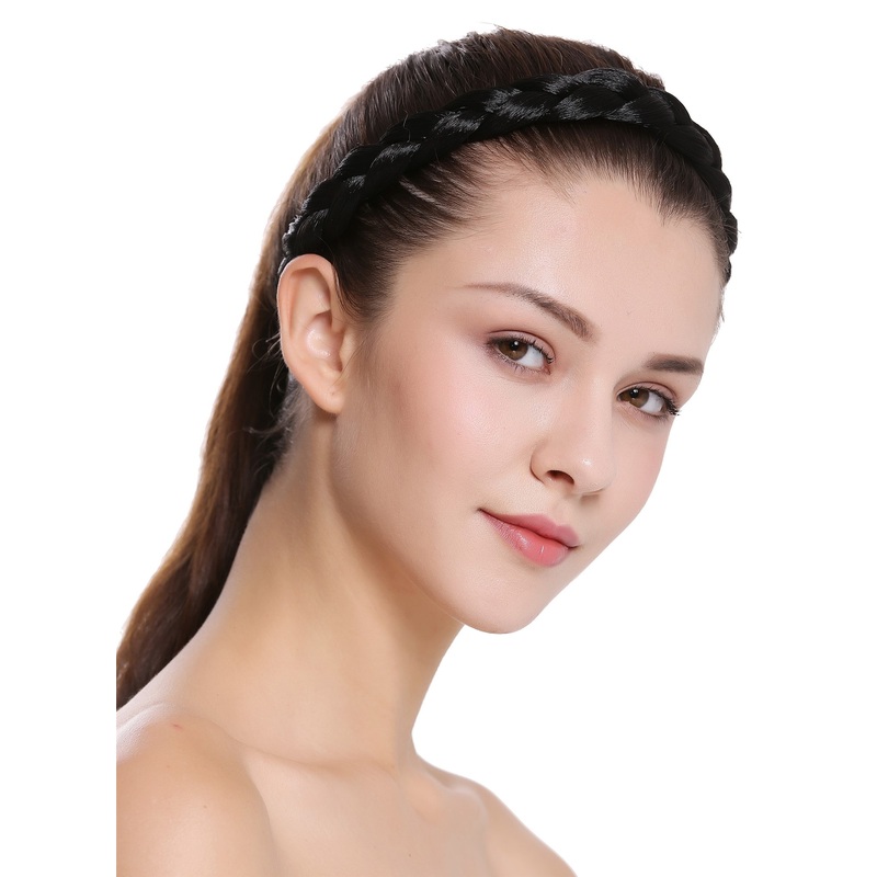 Hair band hair loop Alice band plaited traditional 1 inch wide black CXT-005