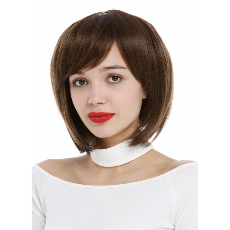 Lady wig women short frayed Bob style parting medium brown 1215