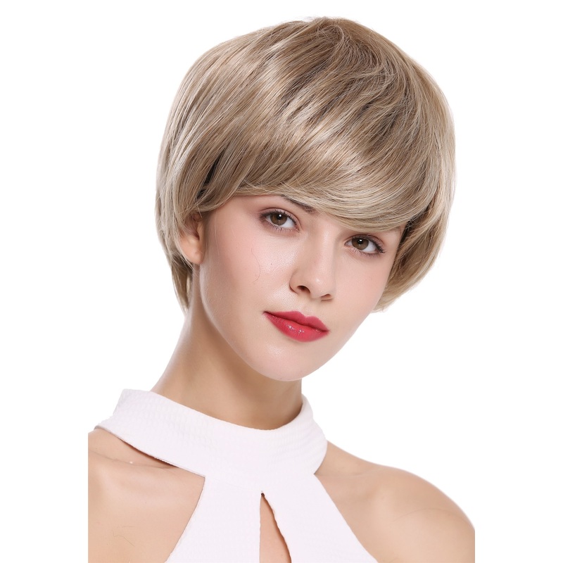 Lady women wig short voluminous straight smooth streaked brown blond IRIS
