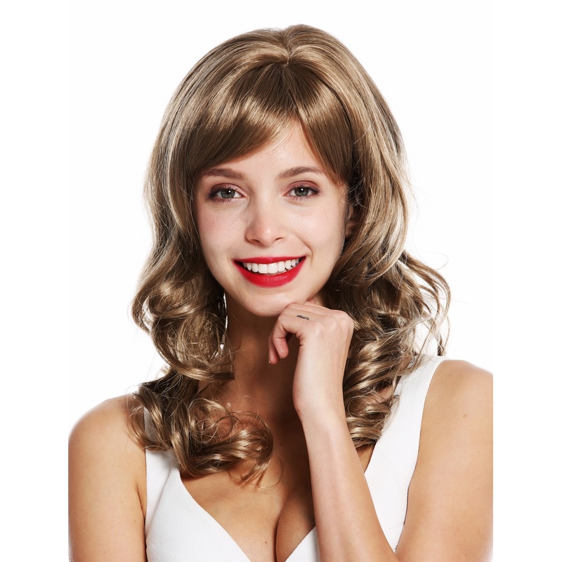 VK-46-12-T16  wig long curls classy noble curled diva brown highlights blonde highlights