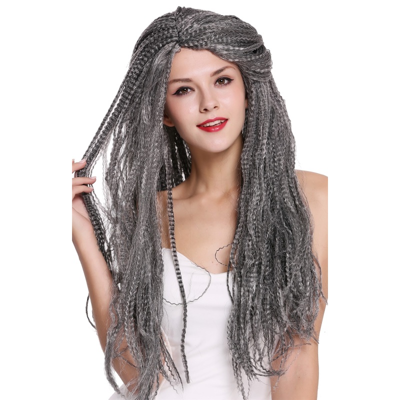 Wig Women Men Halloween long voluminous black grey mix kinked matted 09428