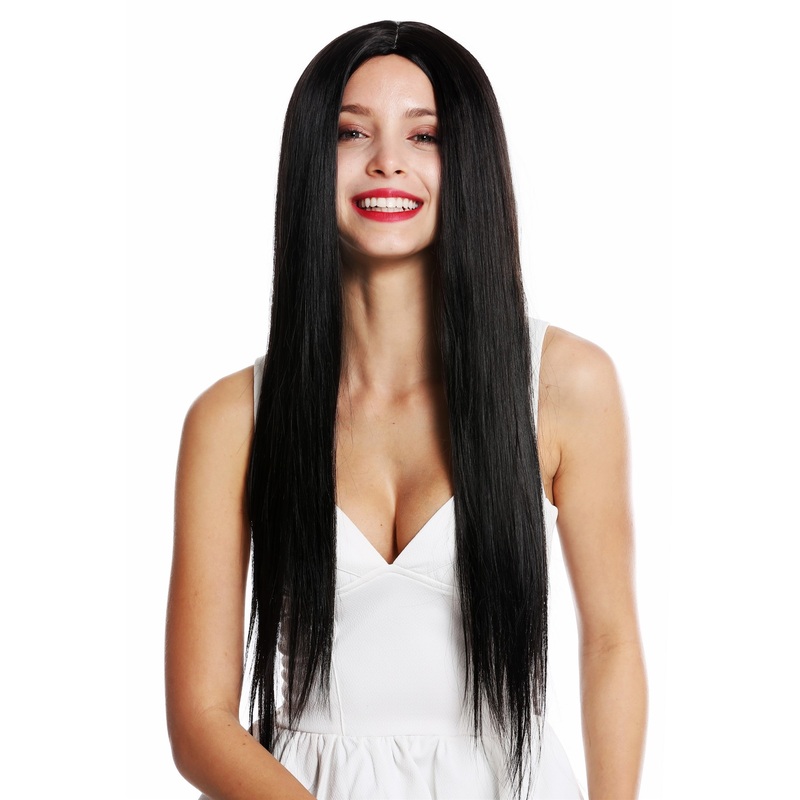 Women’s wig lady very long sleek middle parting black K9293L
