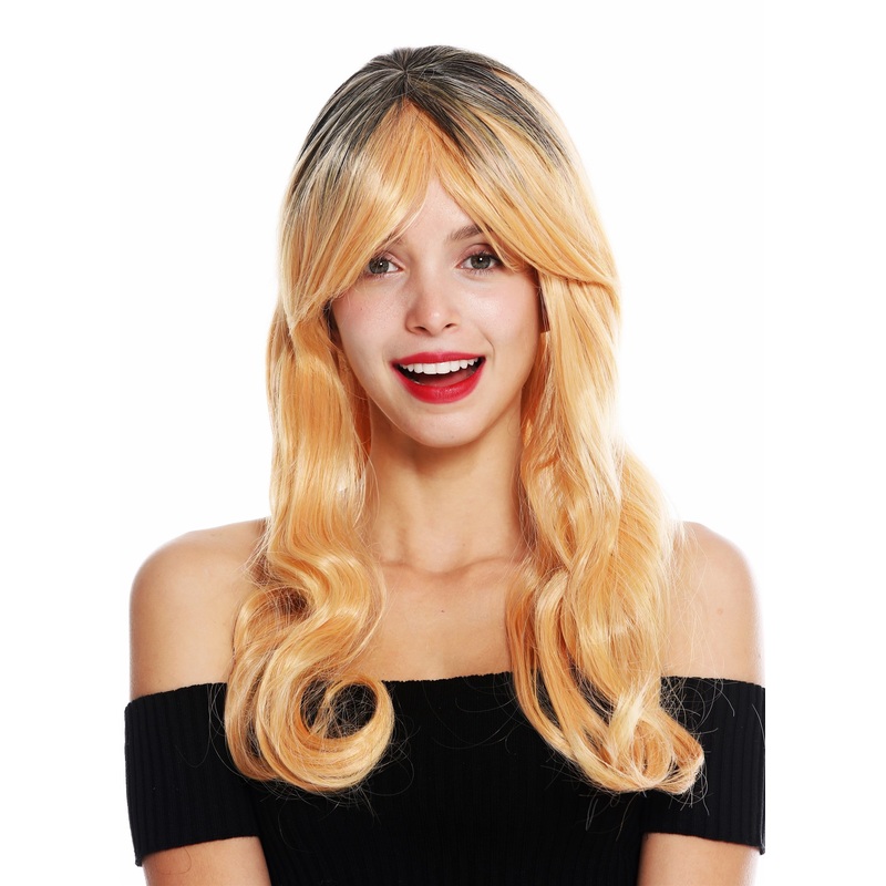 Women’s wig long wavy fringe ombre black copper blonde GF-W2646