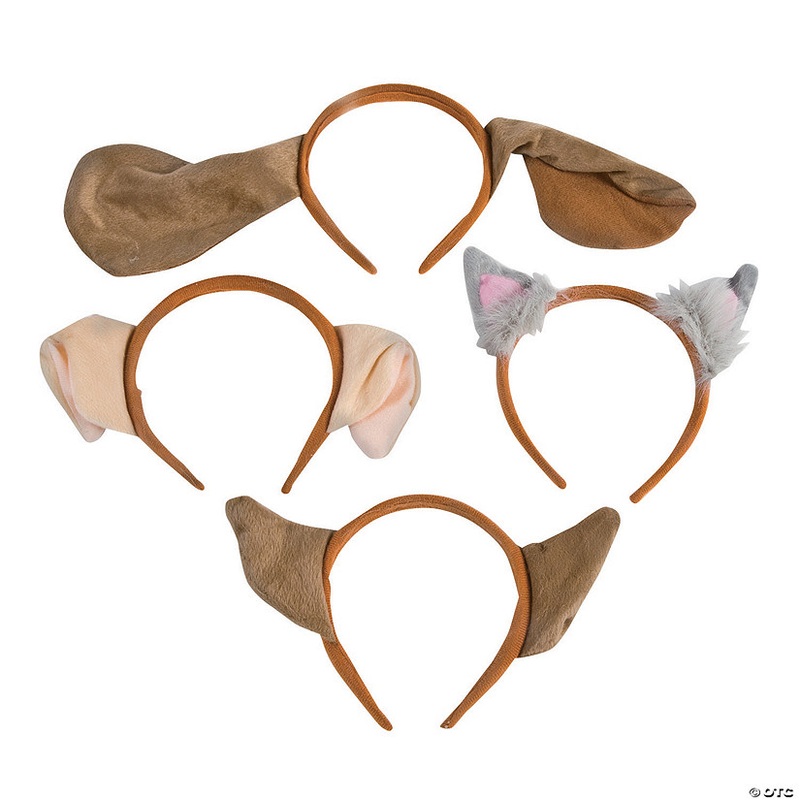 5 Plush Puppy Ear Plastic Headbands Assortment  12 Pc.