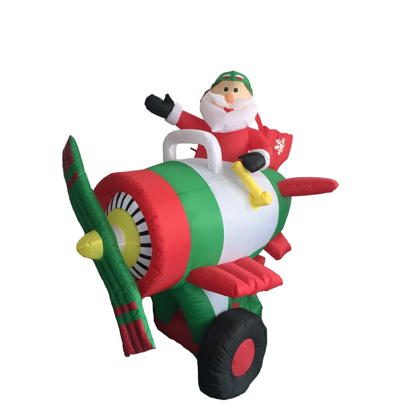 5FT Christmas Inflatable Santa Claus Flying Airplane Blow up Yard Decoration