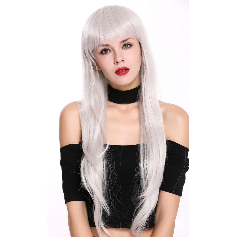 Lady wig Cosplay long fairytale style fairy bangs fringe grayish white S000D75