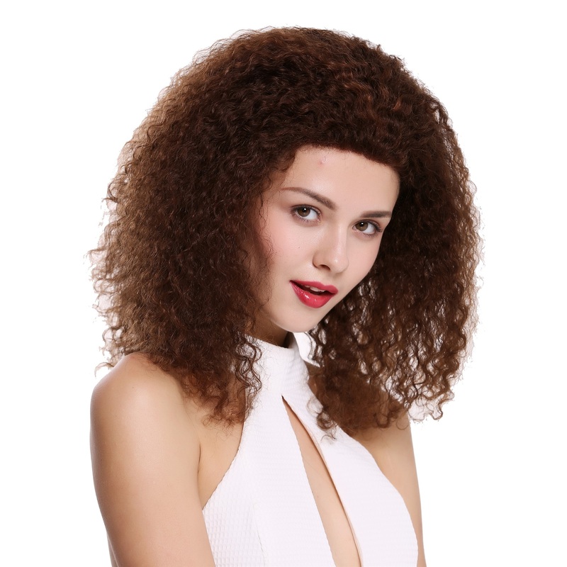 Lady wig human hair lace front monofilament long curly curls copper brown UR-015