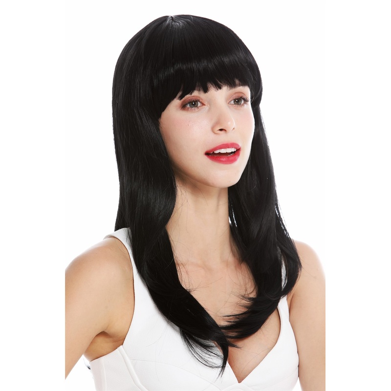 Lady wig women’s wig long sleek slightly layered fringe black 3268
