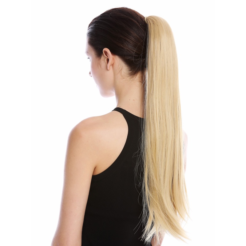 Ponytail Hairpiece comb ribbon wrap-around long straight gold blonde YZF-1094S