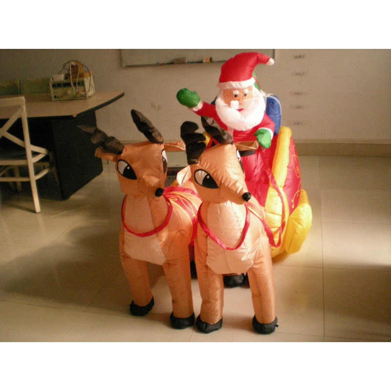 2023 New 12 FT Christmas Inflatable Santa with Reindeer Sleigh Yard Decoration with Internal Light