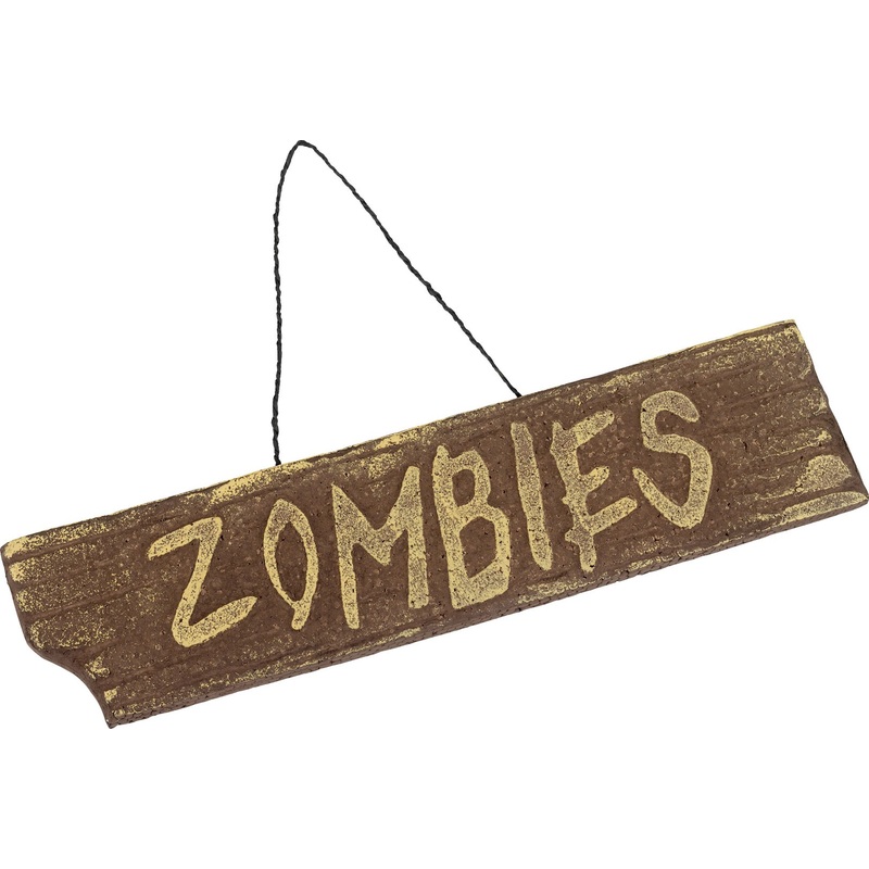 Glowing wooden zombies sign