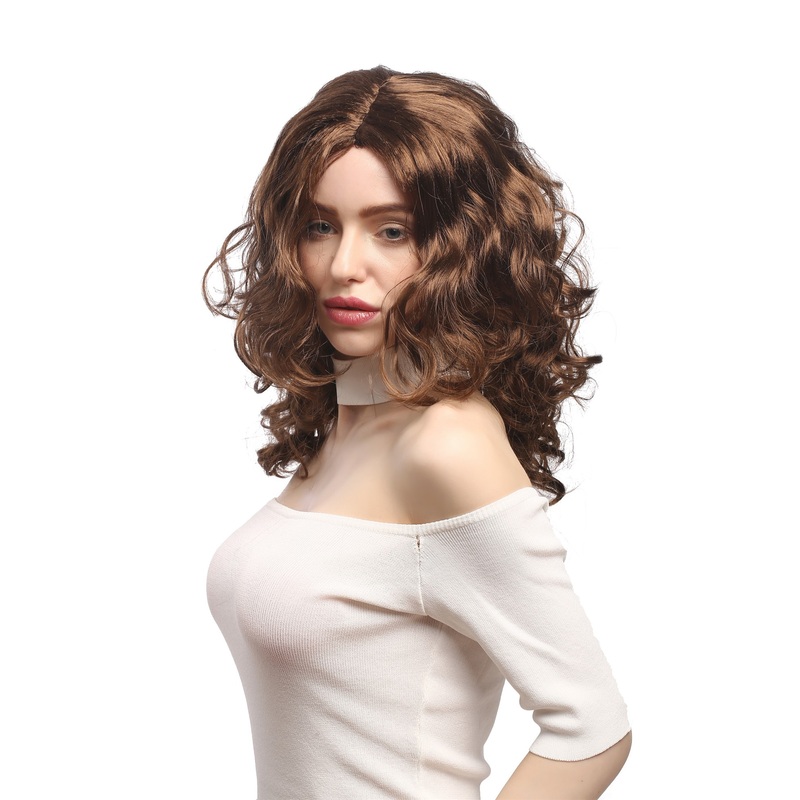 Lady Party Wig long very voluminous curly curls middle-parting brown XR-010-P6