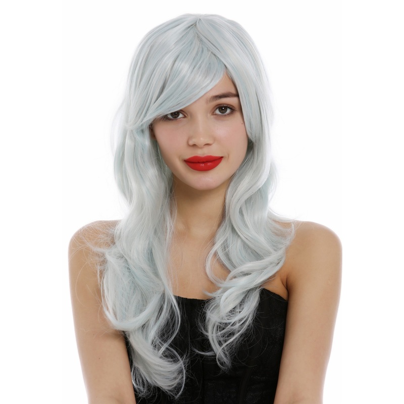 Lady wig long parted slightly wavy icy gray-ish light blue Fairy GF-W2647