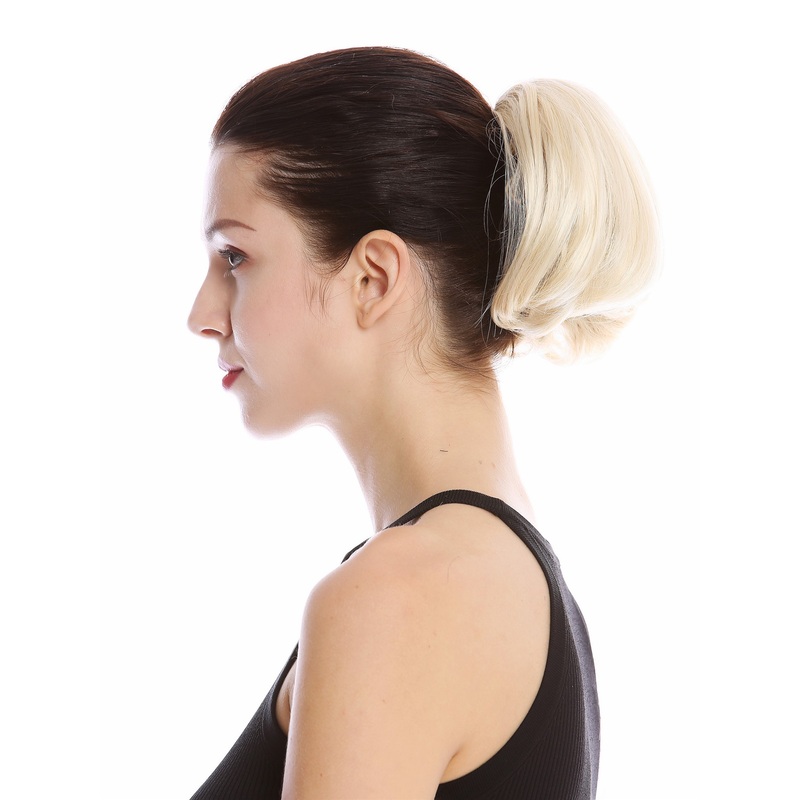 Ponytail Hairpiece short straight voluminous like hair bun platinum blond 909AB