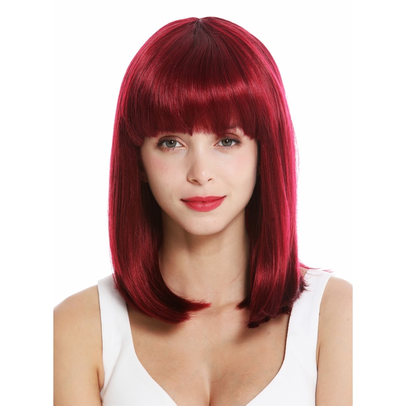 Women’s wig short shoulder length long bob fringe sleek red violet mix VK-1