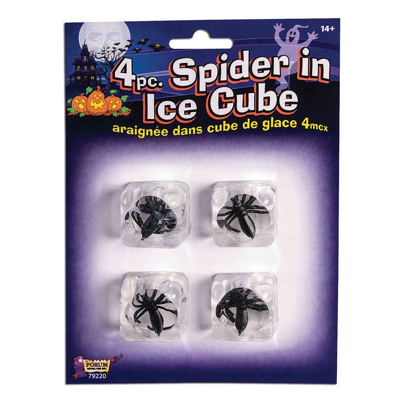 Cocktail deco plastic spider ice cubes 4 pieces