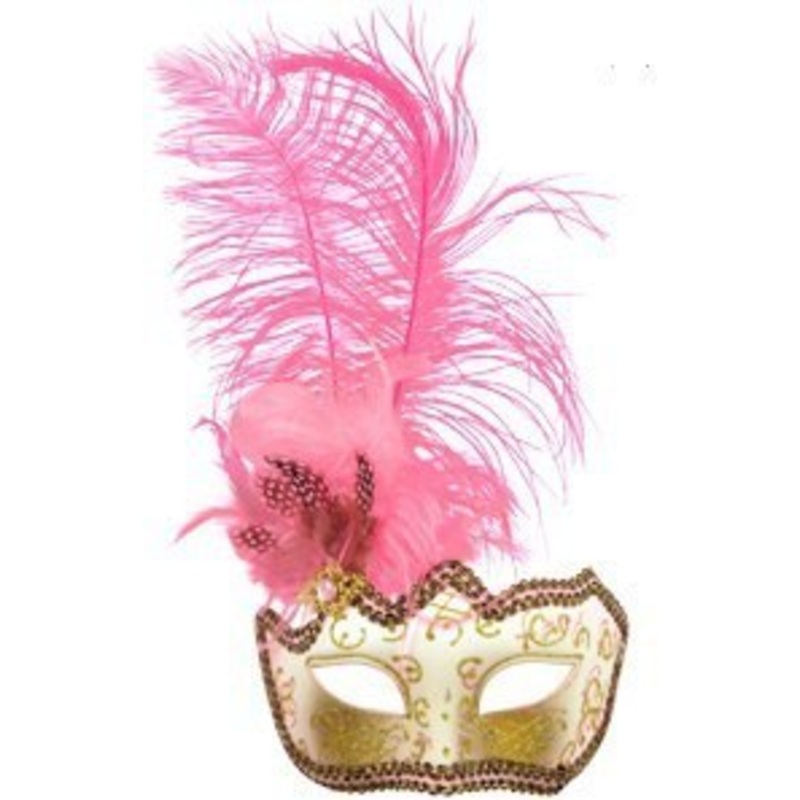 Glitter Eye Mask With Feathers – Pink