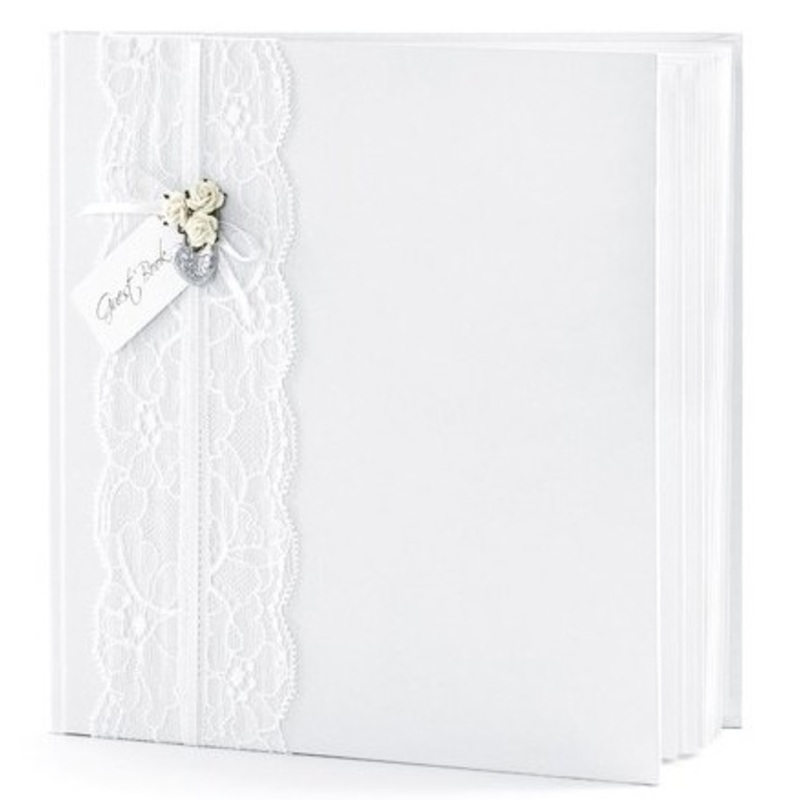 White vintage guest book with lace 20.5cm