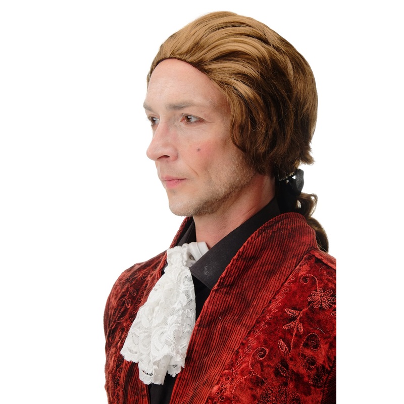 Wig Halloween brown baroque poet aristocrat aged fashion designer ponytail 4287