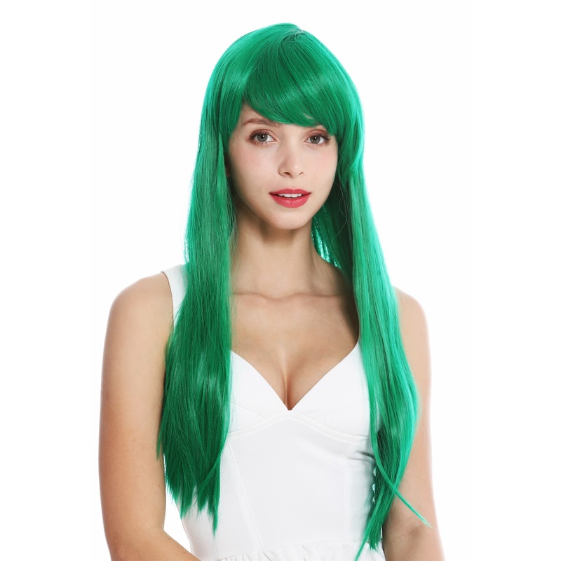 Women’s wig lady cosplay long sleek fringe parted parting green YZF-41062
