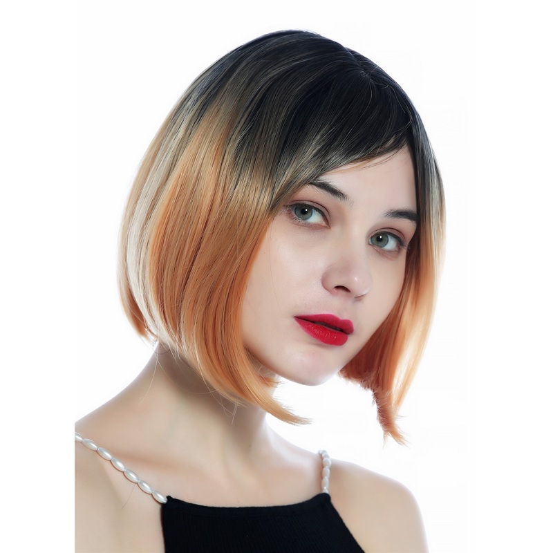 Women’s wig lady short bob epxressive ombre colour black to copper blond SZL0583