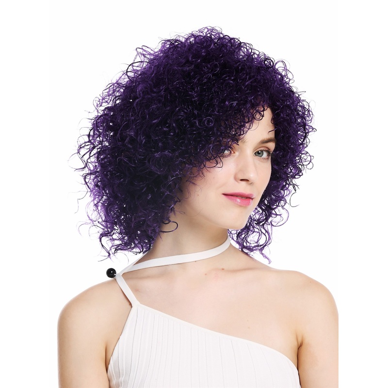 Women’s wig lady short voluminous frizzy curly curls purple VK-11