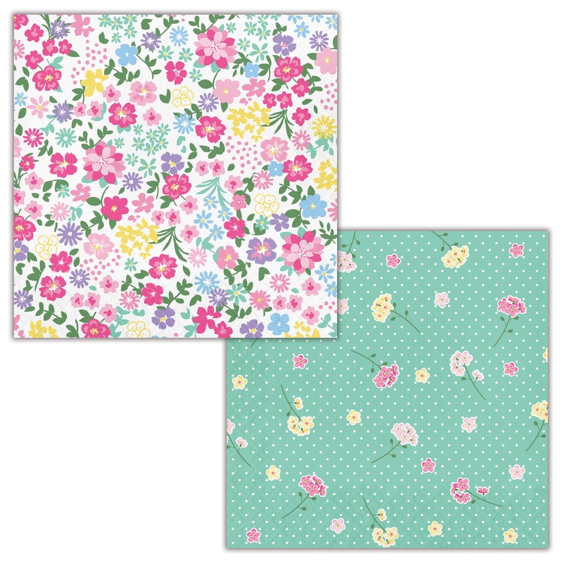 16 floral tea party napkins 33cm