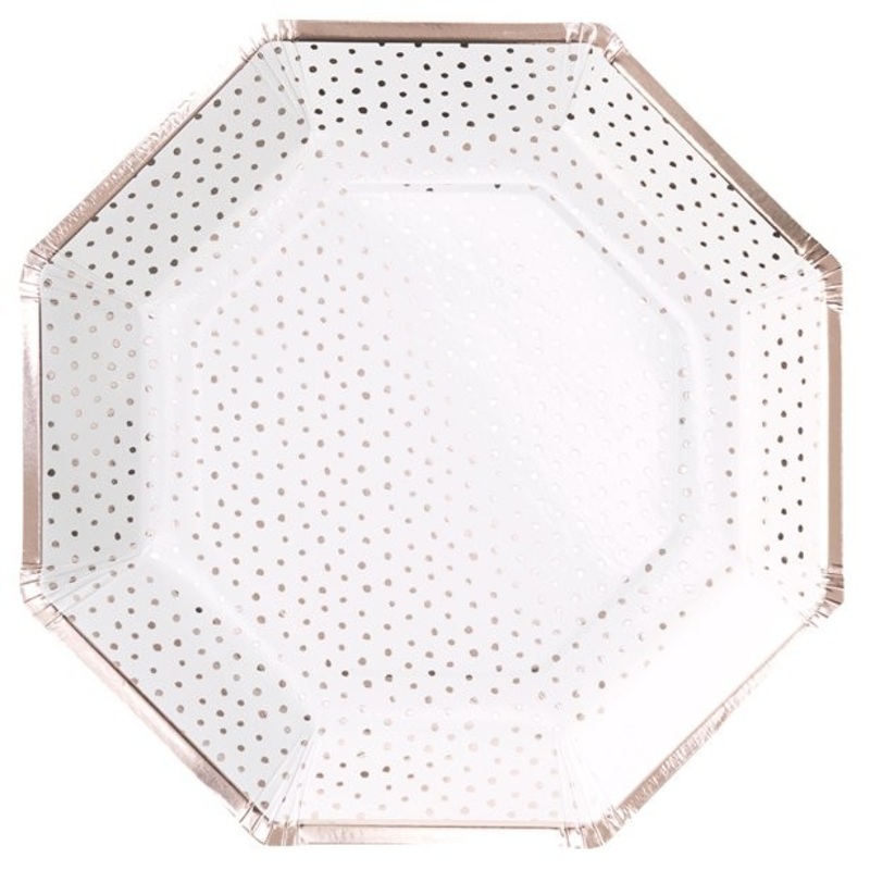 8 Dotted Paper Plates Rose Gold 25cm