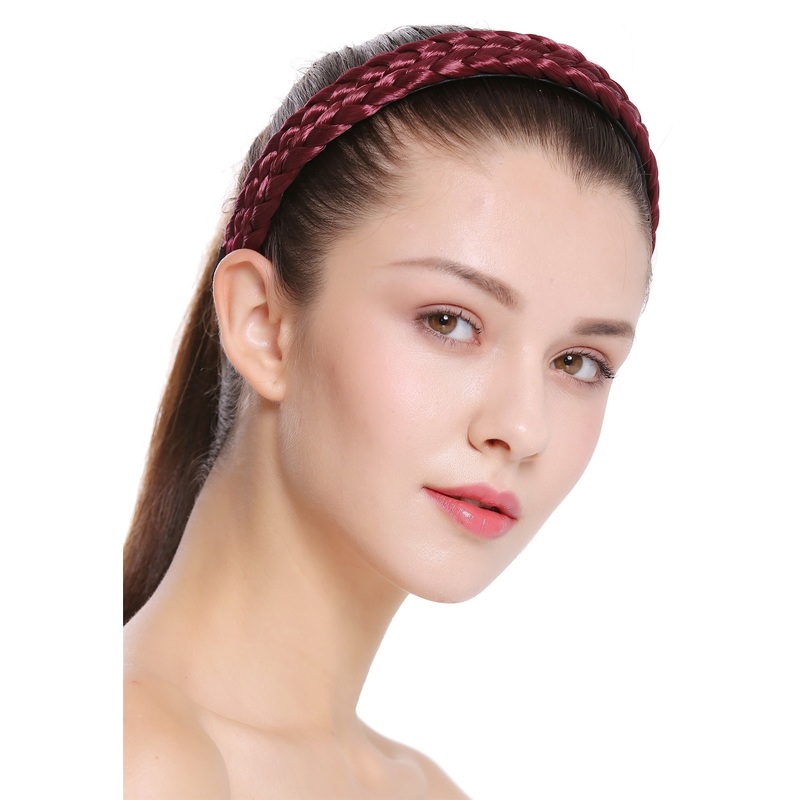 Hair loop Alice band plaited traditional 1 inch wide braid red CXT-002