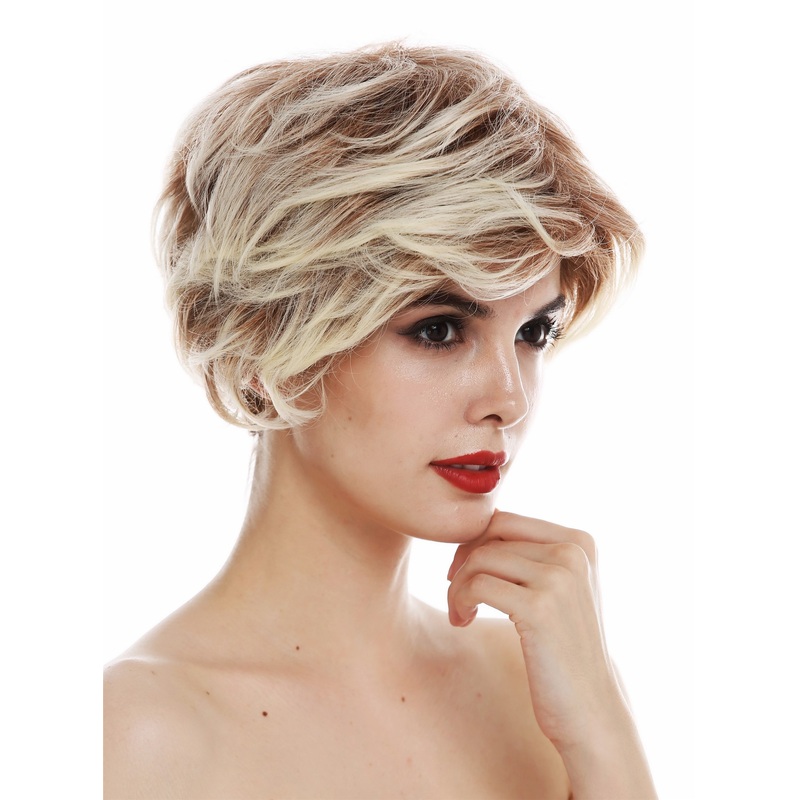 Lady wig short voluminous parting red brown platinum blonde highlights TYL-441