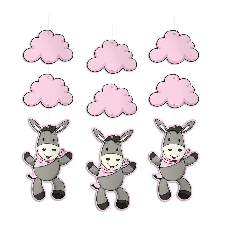 3 decorative hangers Sweet Donkey pink 35cm